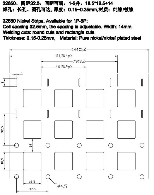 32650 Nickel Strip Pure Nickel Sheet Strip Plate Ni99.5% N4 N6 Screw Holes Offset Type